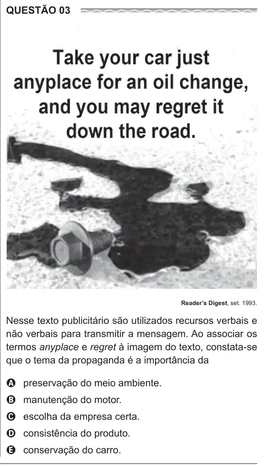 Imagem da questão 3 (inglês) do ENEM 2017