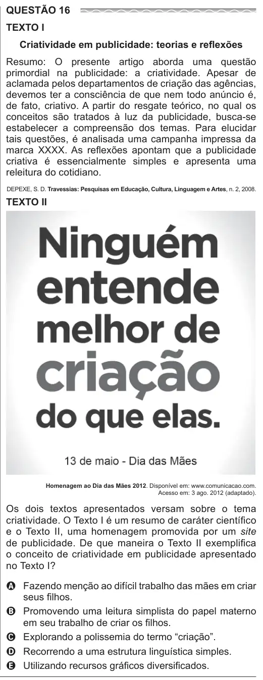 Imagem da questão 16 do ENEM 2017