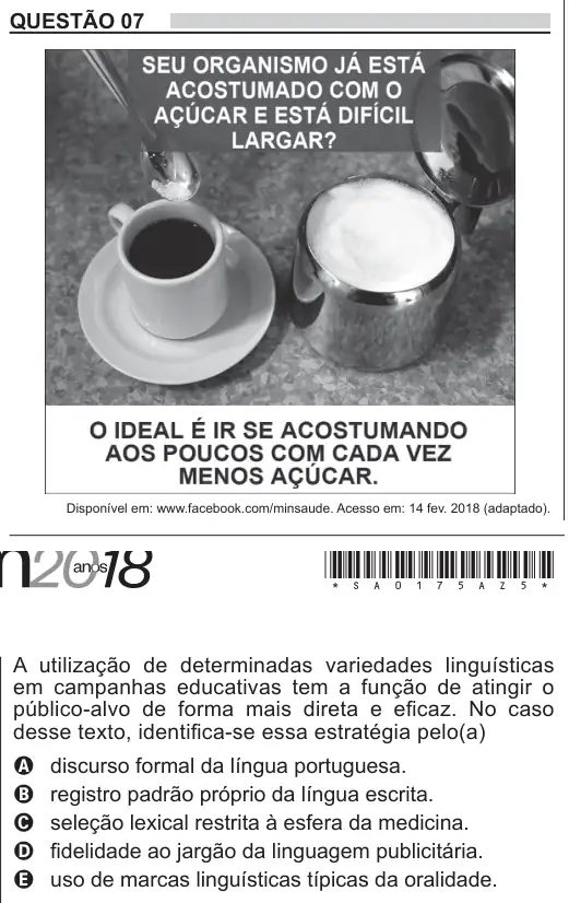 Imagem da questão 7 do ENEM 2018