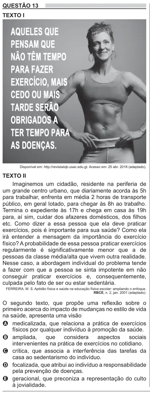 Imagem da questão 13 do ENEM 2018