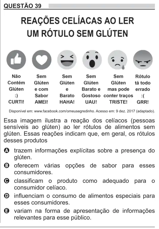 Imagem da questão 39 do ENEM 2018