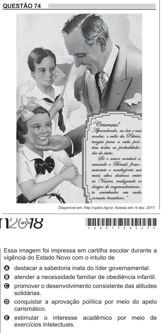 Imagem da questão 74 do ENEM 2018