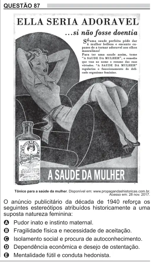 Imagem da questão 87 do ENEM 2018