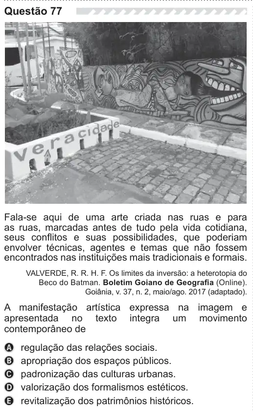 Imagem da questão 77 do ENEM 2019