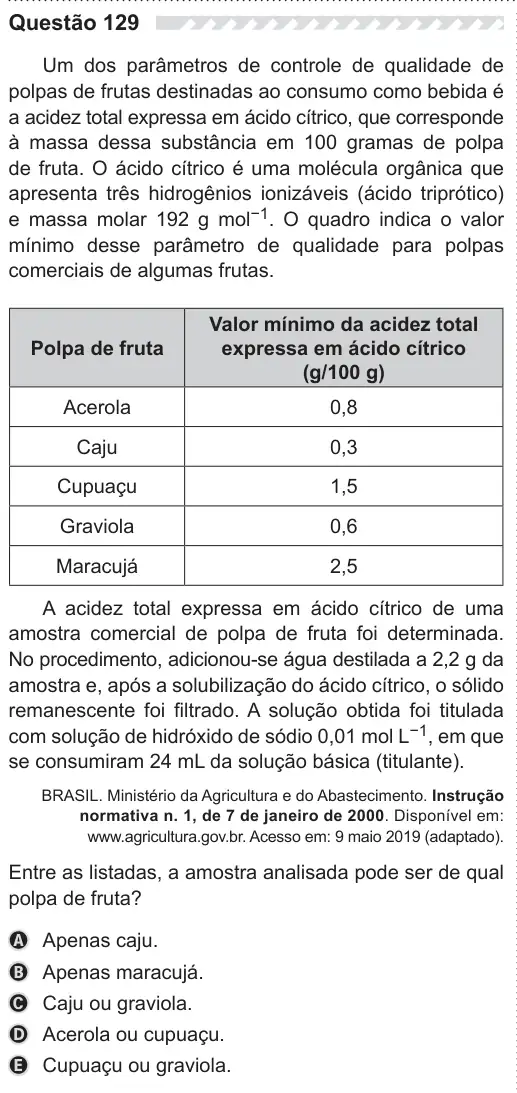 Imagem da questão 129 do ENEM 2019