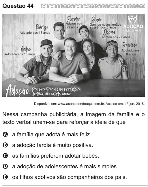 Imagem da questão 44 do ENEM 2020
