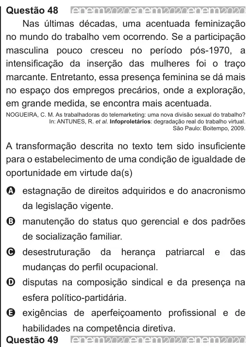 Imagem da questão 48 do ENEM 2020