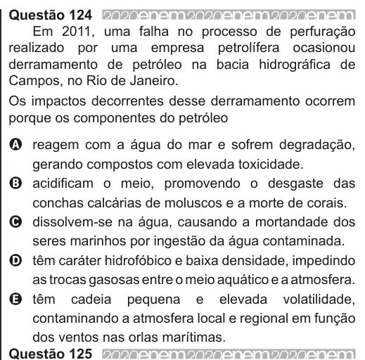 Imagem da questão 124 do ENEM 2020