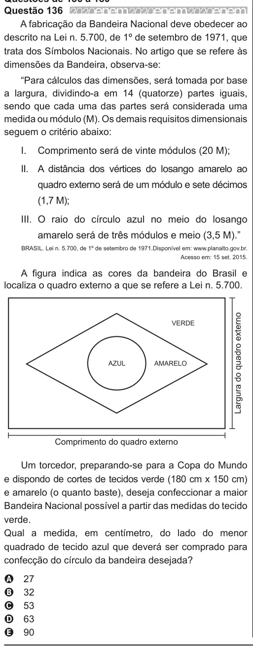 Imagem da questão 136 do ENEM 2020