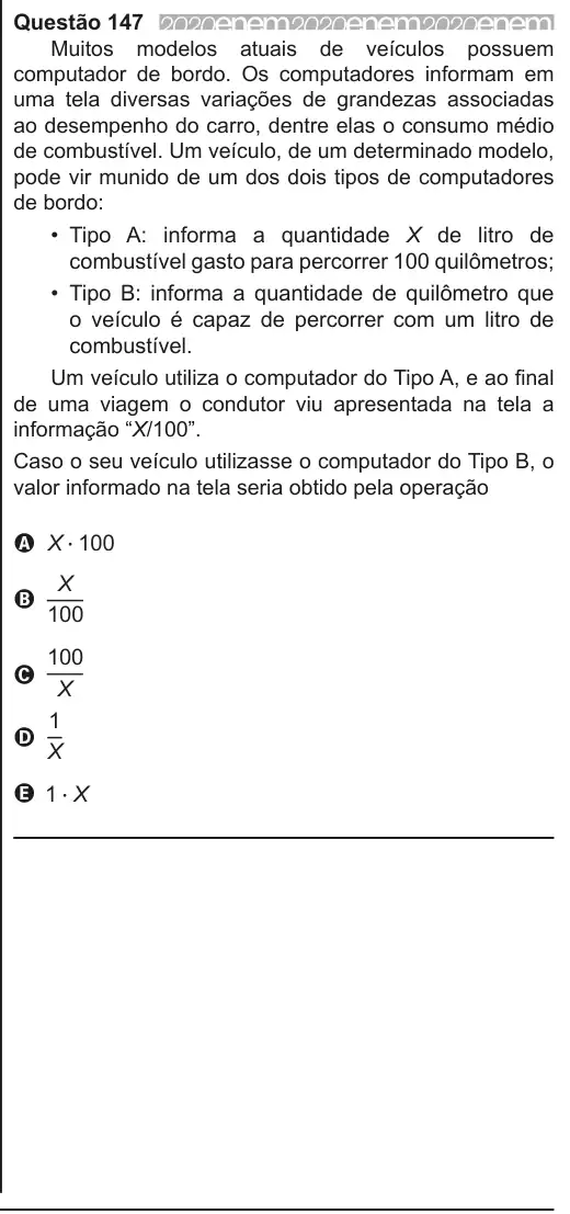 Imagem da questão 147 do ENEM 2020