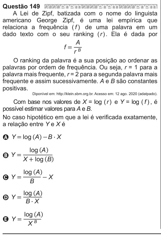 Imagem da questão 149 do ENEM 2020