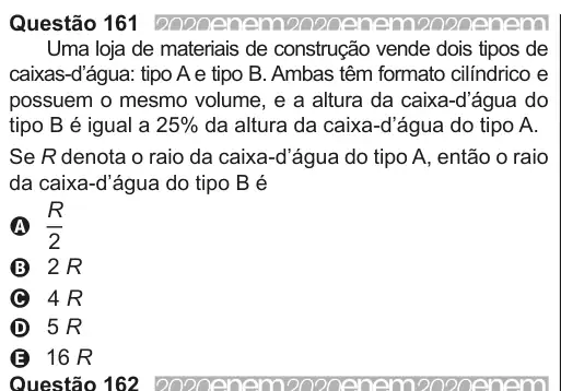 Imagem da questão 161 do ENEM 2020