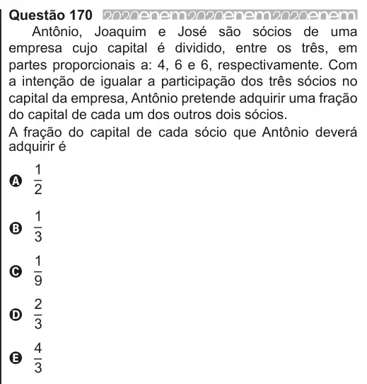 Imagem da questão 170 do ENEM 2020