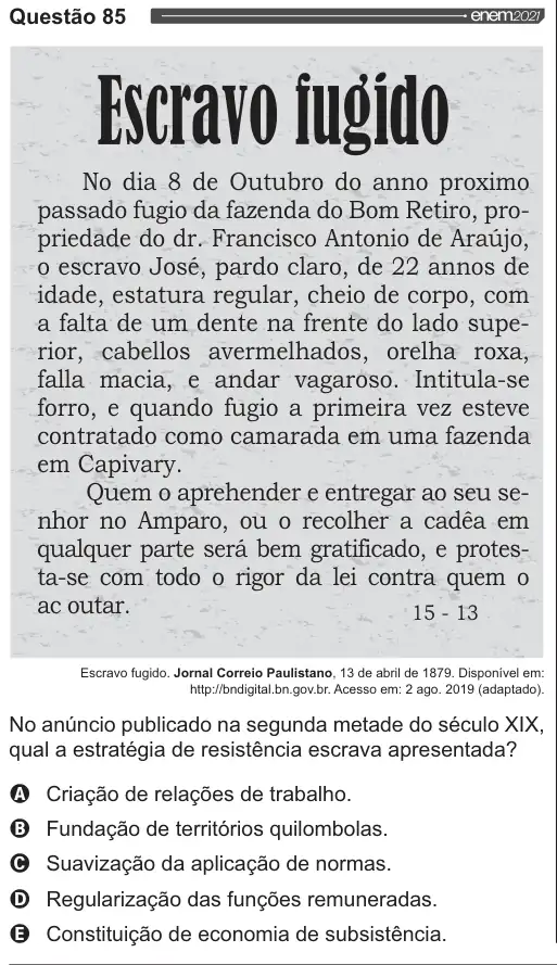 Imagem da questão 85 do ENEM 2021