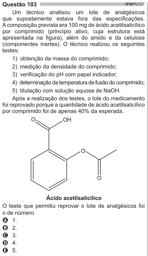 Imagem da questão 103 do ENEM 2021