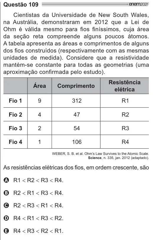 Imagem da questão 109 do ENEM 2021