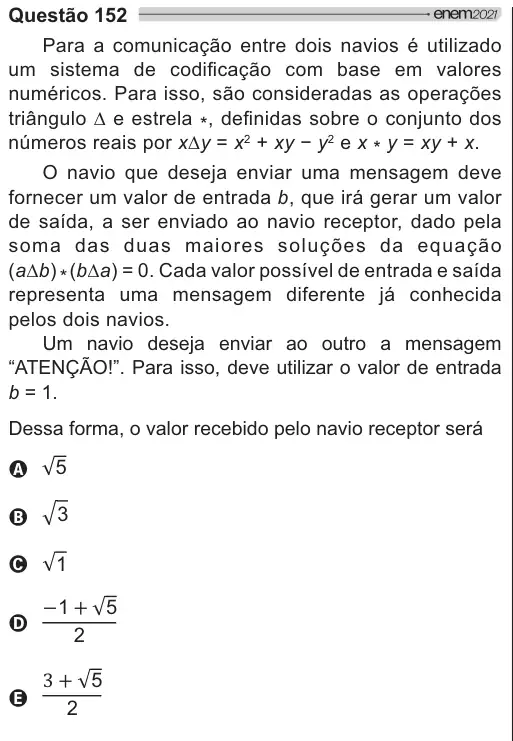 Imagem da questão 152 do ENEM 2021