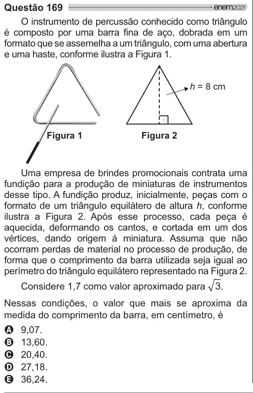 Imagem da questão 169 do ENEM 2021