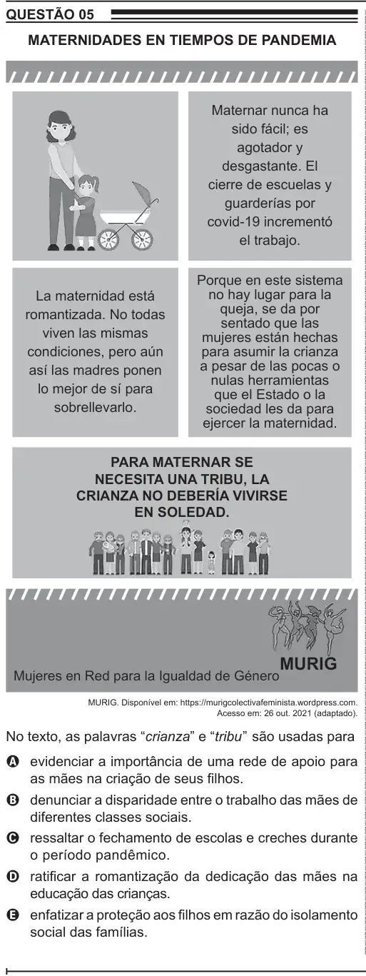Imagem da questão 5 (espanhol) do ENEM 2022
